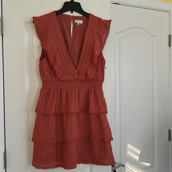 Juniper Blue V-neck Sleeveless Ruffle Dress - Picture 3 of 8